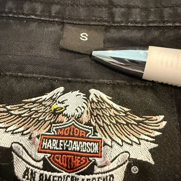 Harley-Davidson Vintage Washed Black Button Up Shirt Big Back Logo Size S - Picture 5 of 9